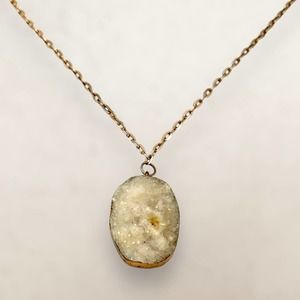 Raw Quartz Crystal Rose Gold Tone Statement Pendant Necklace Stone Boho